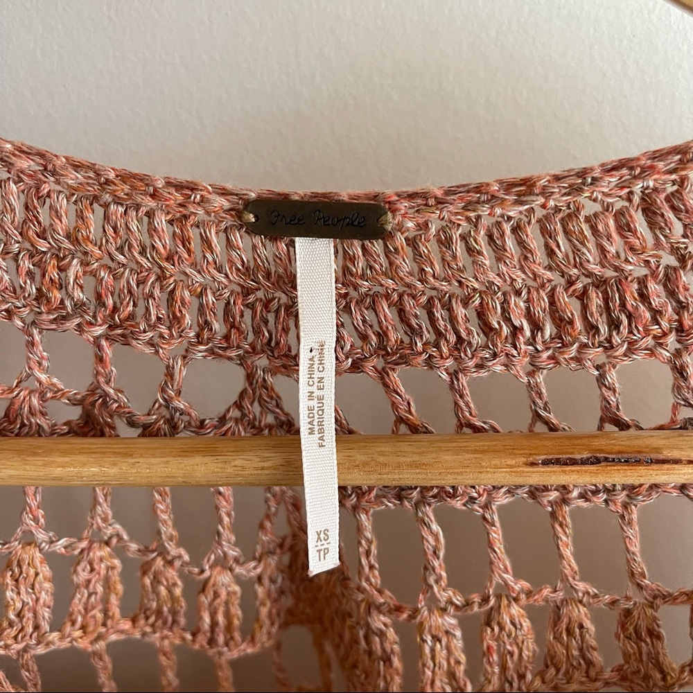 Free People Crochet Back Rust Colored Patterned Mohair Blend Pullover Sweater - Picture 5 of 7